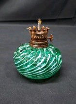 BEAUTIFUL Vintage Opalescent Swirl Green Heavy Glass Hurricane Mini Oil ... - $27.76