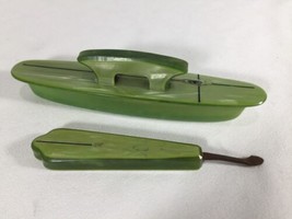 Celluloid Box and Vanity Nail Care Box Buffer Vintage  GREEN 2 tone Nice... - $19.80