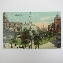 Postcard Buffalo New York Lafayette Square Buildings Monuments Antique 1913 RARE - £7.98 GBP