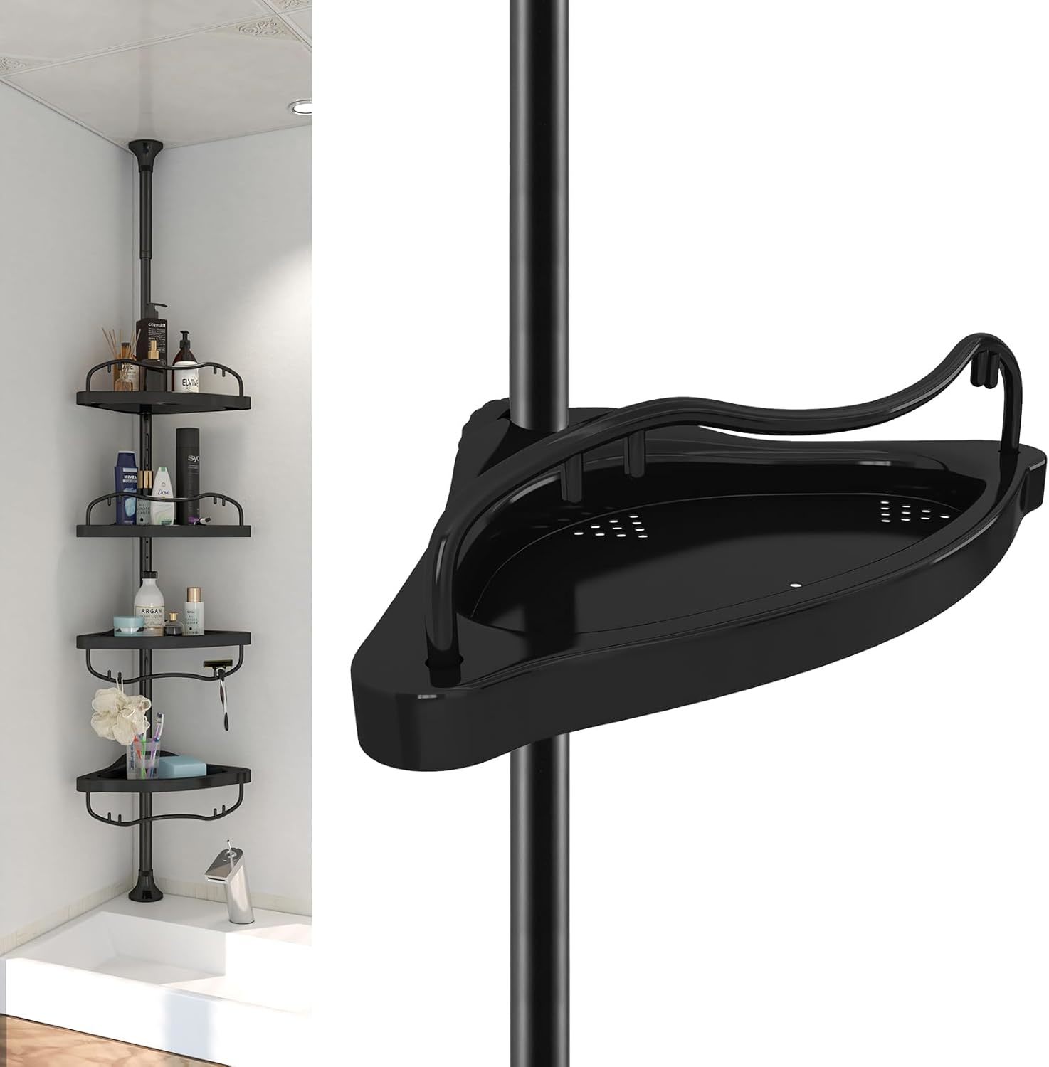 Corner Shower Caddy, 39-125 Inch Adjustable Height With Abs Shelves,, Black - $44.94