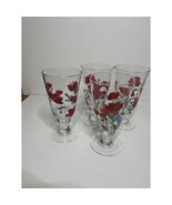 Set of 4 Noble Excellence Handpainted Wine Glasses Poppy pattern Mint co... - $40.31 CAD