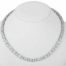 22CT Emerald Cut Simulated Diamond Tennis Necklace Gold Plated 925 Silver - £226.58 GBP
