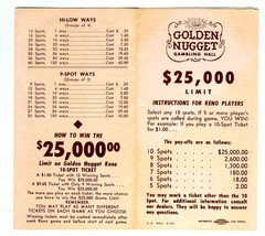 1962 Golden Nugget Gambling Hall Keno Instructions Book Las Vegas Nevada - $20.97