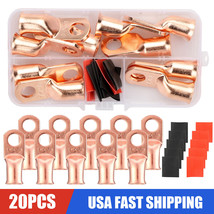 20Pcs 1/0 Awg Gauge Copper Lugs W/ Black &amp; Red Heat Shrink Ring Terminals Wire - £18.10 GBP