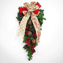 24&quot; Artificial Christmas Tree Pine Swag w/ Holly Bells For Hanging Door ... - £39.96 GBP