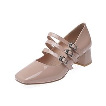 E comfortable square toe paint real leather pump fashion narrow band buckle medium with thumb200