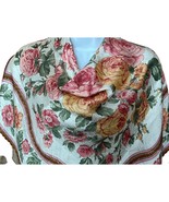 Casca Floral Square Scarf Cabbage Rose Silky Golden Shimmery Hand Rolled... - £31.86 GBP