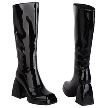 Mint Green Women Boots Patent Leather Knee High Gogo Boots Square High Heel Plat - £76.81 GBP
