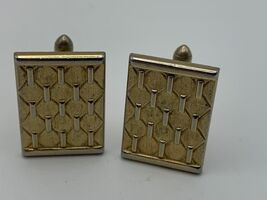 VTG Swank Art Deco Honey Comb Pattern Rectangle Cuff Links Men's Gold Tone - $12.50