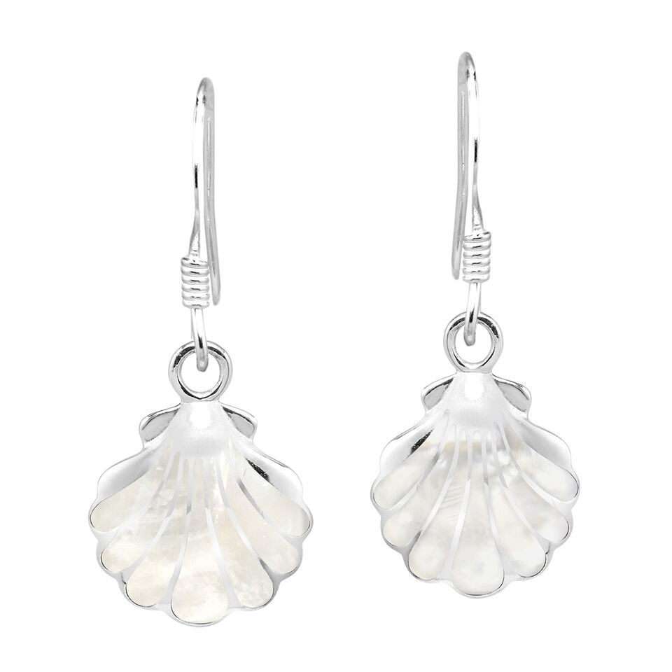 Stunning Seashell w/ White Mother of Pearl Sterling Silver Dangle Earrings - $21.37