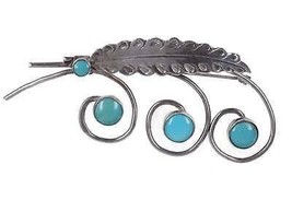 Vintage Native American sterling and turquoise feather brooch pin - $143.55