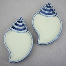 Blue White Porcelain Seashell Sea Shell Tidbit Tray Trinket Dish 2pc Set 6.25x4&quot; - £16.45 GBP
