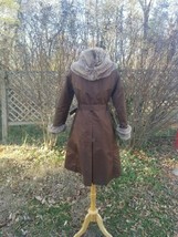 Vibtage 1970s Khaki brown trench robe coat faux fur lining hooded belted... - $64.35