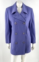 LL Bean Pea Coat Womens Size 12 Periwinkle Blue Wool Blend Double Breasted - £50.55 GBP