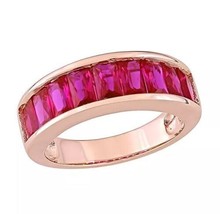 3CT Baguette Channel-Ensemble Simulé Rubis Anneau de Mariage 14K Plaqué or Rose - £165.93 GBP