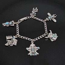 Vintage Southwestern Silver Tone Charm Chain Bracelet - £23.88 GBP