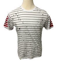 Switch Remarkable Ripped Slashed Ripped Splatter Striped White T Shirt S... - $20.85