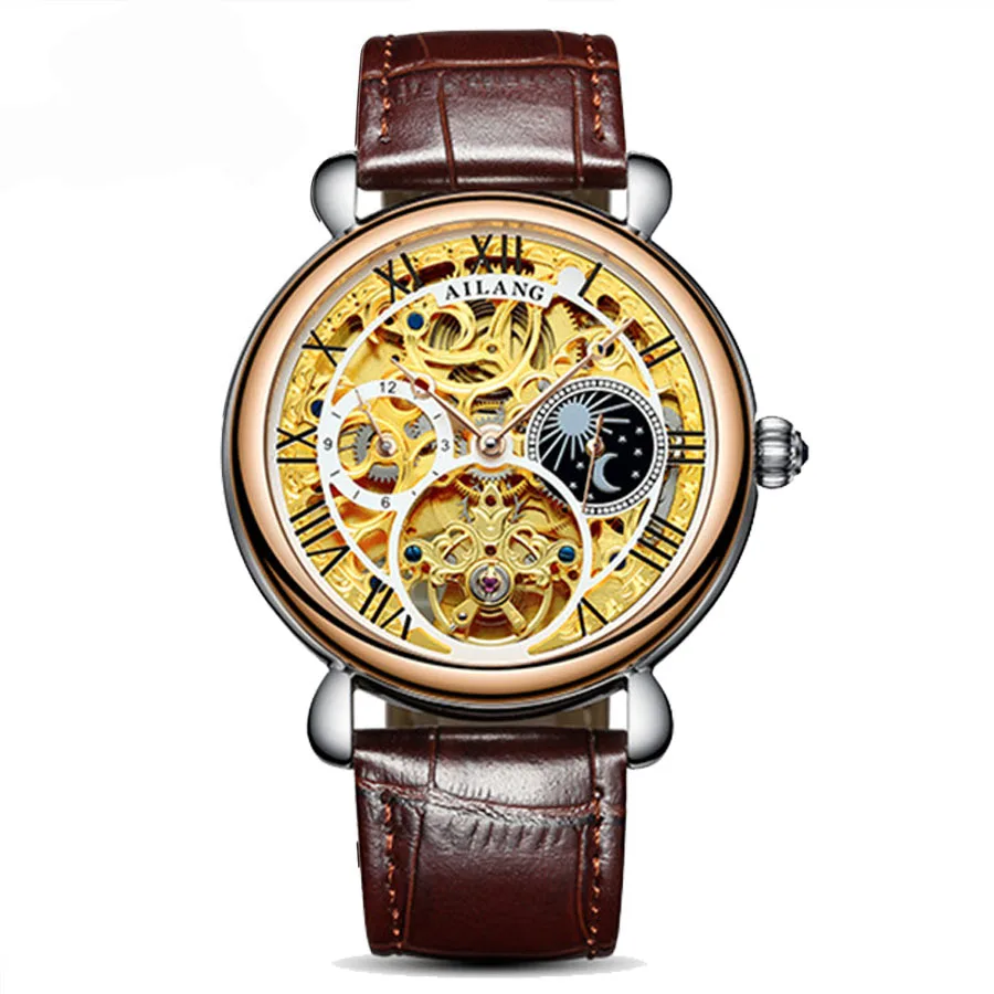  Classic Moon Phase Men Steampunk Automatic Mechanical Watch  Skeleton Vintage T - £69.16 GBP