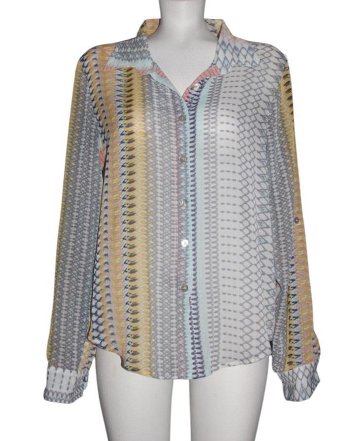 Living Doll Los Angeles Semi-Sheer Bohemian Geo Adj. Sleeves Blouse Wm&#39;s XL - $21.99