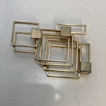 Art Deco Layered Geometric Squares Large Brooch Pin Plated  2.5”X1.75” - £22.11 GBP