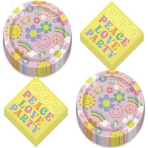 HOME &amp; HOOPLA Groovy Happy Vibes Flower Power Assorted Paper Dessert Plates, Bev - £12.04 GBP+