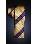 Yates &amp; Co London  skinny silk  tie ,navy stripe on gold,    free shipping - $19.50