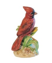 Vintage Cardinal Bird Porcelain Figurine Green Leaves Flowers 4.25&quot; Tall EUC - £10.38 GBP