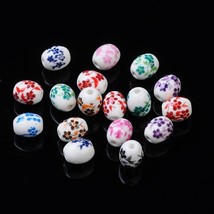 10 Porcelain Flower Beads 12mm Mixed  Floral Ceramic Oval Jewelry Making Set - £4.99 GBP