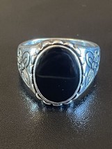 Oval Black Obsidian Stone S925 Sterling Silver Men Woman Ring Size 8 - £11.87 GBP