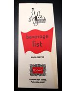 Vtg Rickey&#39;s Studio Inn Hotel Palo Alto, CA Alcohol Room Service Menu Ep... - $27.68 CAD
