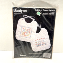 Vintage 1991 Janlynn Printed Cross Stitch Alphabet Train Bibs Open Package - $24.48