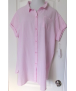 Jasmine and Ginger pink stripe Sleep shirt Size Large short sleeves buttons - $22.76