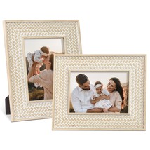 Boho Picture Frames 5X7 Family Picture Frame 2 Pack, Bohemian Rattan Decor Farmh - £36.44 GBP