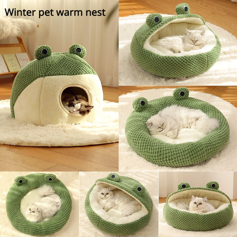 New Pet Nest Winter Warm Dog Den Cat Villa Plush Pets Mattress Small Frog Shape  - £20.94 GBP