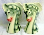 Matching Pair Porcelain Green and White Pink Snout Sea Horse Head Figurines - £79.12 GBP