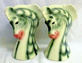 Matching Pair Porcelain Green and White Pink Snout Sea Horse Head Figurines - £77.62 GBP