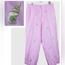 Jillian Jones 100% Linen Pink Pants with Seashells embroidered Size 12 - £23.98 GBP