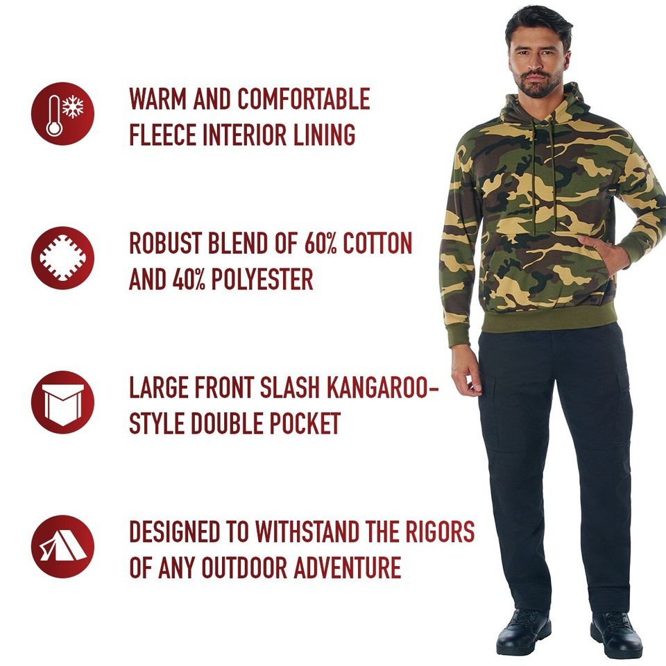Woodland Camo Fleece Hoodie Pullover Camouflage Sweatshirt Kangaroo Style Item image 10