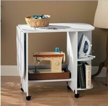 Craft Table Rolling Sewing Machine  Folding Desk Storage Shelves Art Whi... - $3,969.39 MXN
