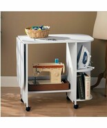 Craft Table Rolling Sewing Machine  Folding Desk Storage Shelves Art Whi... - $3,969.39 MXN