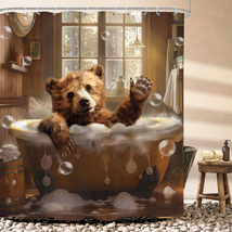 Funny Brown Bear Shower Curtain 60Wx72H Inches Farmhouse Western Rustic Country  - £19.94 GBP