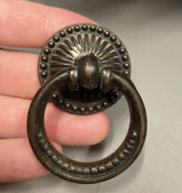 Vintage 70s Antique Black Brass Metal Round Drawer Pull Handle w/ Ring - $18.87 CAD
