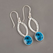 Blue Topaz Gemstone 925 Silver Earring Handmade Jewelry Earring For gift 2.00&quot; - £9.00 GBP