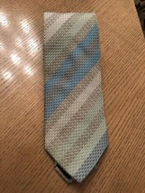 EUC MISSONI CRAVATTE Diagonal Stripe Shades of Pastel Green Blue Knit Ne... - $49.50