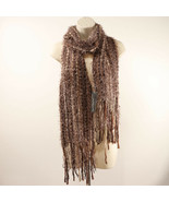 Renee&#39;s NYC Womens Fringed Scarf Brown Tan Chenille Anthopologie Faux Fu... - $42.74