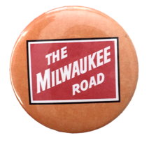 The Milwaukee Road Railroad Train Button Pin 2.25&quot; Orange Vintage Hoagie Badge - £8.65 GBP