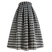 A-line Black Tweed Midi Skirt Outfit Women Custom Plus Size Woolen Party Skirt image 2