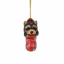 Yorkie Puppy Dog In Socks Christmas Tree Small Hanging Ornament Figurine - £10.38 GBP