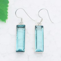 925 Sterling Silver Blue Topaz Earrings Dangle Handmade Birthstone Jewelry - £27.13 GBP