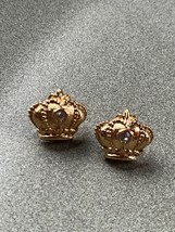 Small Goldtone Crown w Clear Rhinestone Accent Post Earrings for Pierced... - £9.02 GBP